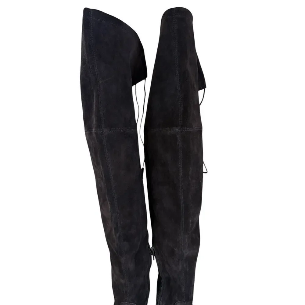 Frye Brown Suede Over-the-Knee Flat Boots with Tie Detail Size 8M